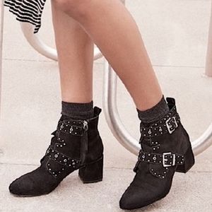 Rebecca Minkoff Logan Black Suede Studed Bukcle Booties
